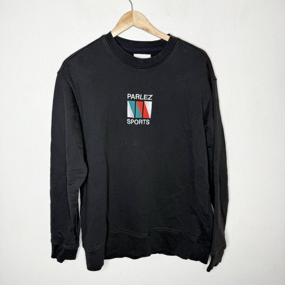 Parlez Sports Pinisi Crewneck Sweatshirt Black Red Embroidered Logo Mens Large